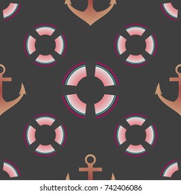 Background on a marine theme with anchors and lifebuoys.