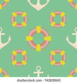 Background on a marine theme with anchors and lifebuoys.