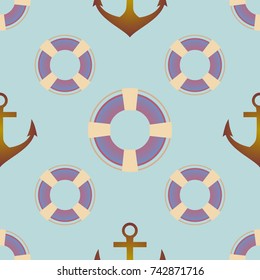 Background on a marine theme with anchors and lifebuoys.