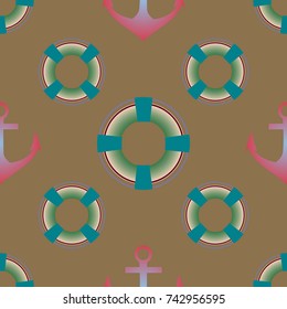 Background on a marine theme with anchors and lifebuoys.