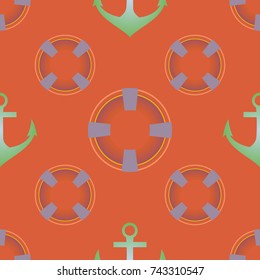 Background on a marine theme with anchors and lifebuoys.