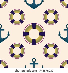 Background on a marine theme with anchors and lifebuoys.
