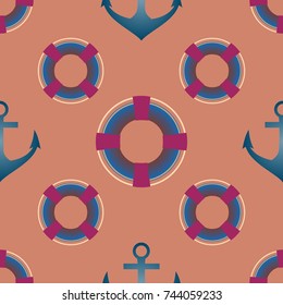 Background on a marine theme with anchors and lifebuoys.