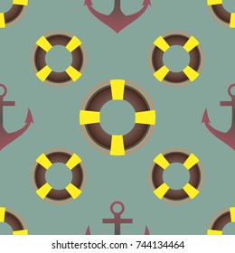 Background on a marine theme with anchors and lifebuoys.