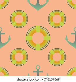 Background on a marine theme with anchors and lifebuoys.