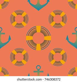 Background on a marine theme with anchors and lifebuoys.