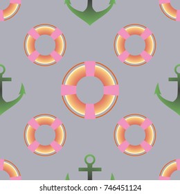 Background on a marine theme with anchors and lifebuoys.