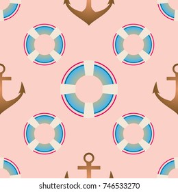 Background on a marine theme with anchors and lifebuoys.