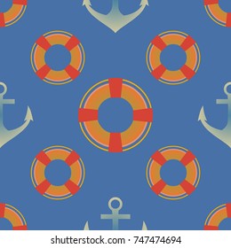 Background on a marine theme with anchors and lifebuoys.