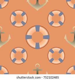 Background on a marine theme with anchors and lifebuoys.