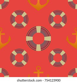 Background on a marine theme with anchors and lifebuoys.