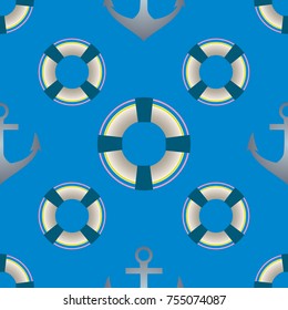 Background on a marine theme with anchors and lifebuoys.