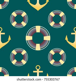 Background on a marine theme with anchors and lifebuoys.