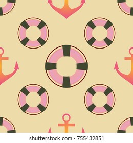 Background on a marine theme with anchors and lifebuoys.