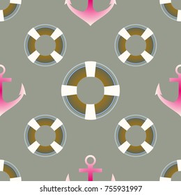 Background on a marine theme with anchors and lifebuoys.