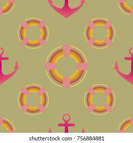Background on a marine theme with anchors and lifebuoys.