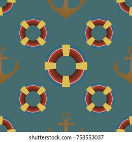 Background on a marine theme with anchors and lifebuoys.