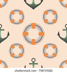 Background on a marine theme with anchors and lifebuoys.