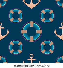 Background on a marine theme with anchors and lifebuoys.