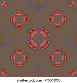 Background on a marine theme with anchors and lifebuoys.