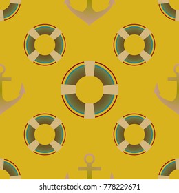 Background on a marine theme with anchors and lifebuoys.
