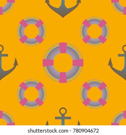 Background on a marine theme with anchors and lifebuoys.