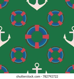 Background on a marine theme with anchors and lifebuoys.