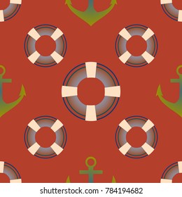 Background on a marine theme with anchors and lifebuoys.