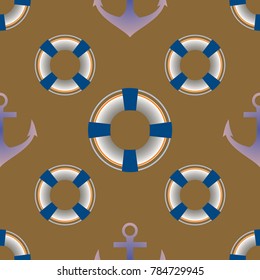 Background on a marine theme with anchors and lifebuoys.