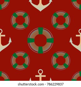 Background on a marine theme with anchors and lifebuoys.