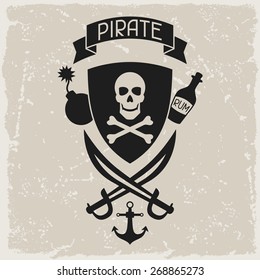 Background on pirate theme with objects and elements.