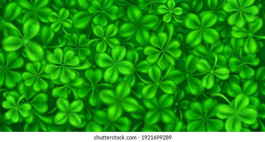 Background on St. Patrick's Day made of realistic clover leaves in green colors