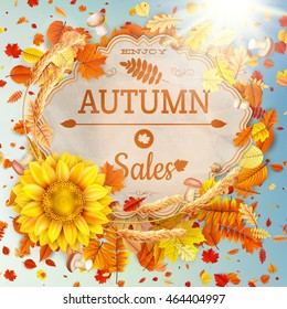 Background on a theme of autumn. Sale. EPS 10 vector file included