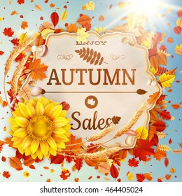 Background on a theme of autumn. Sale. EPS 10 vector file included