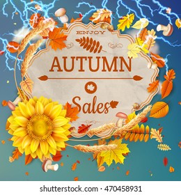 Background on a theme of autumn. Sale. EPS 10 vector file included