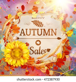 Background on a theme of autumn. Sale. EPS 10 vector file included