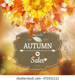 Background on a theme of autumn. Sale. EPS 10 vector file included