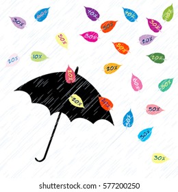 Background on a theme of autumn sales with leaves and umbrella