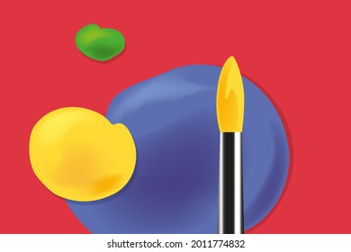 Antecedentes sobre el tema de las bellas artes, con un pincel y salpicaduras de pintura en colores vivos.