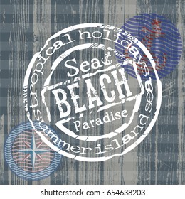 Background on a theme of seaside with a seal in the foreground