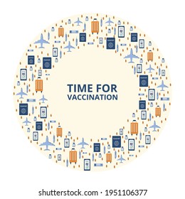Background on the theme of vaccination. New travels after the pandemic, passport, antibodies. Travel permit. Vector