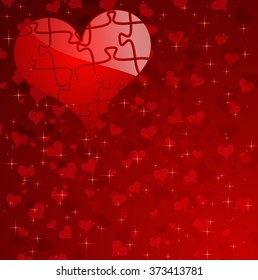 background on Valentine's Day with one heart like puzzles