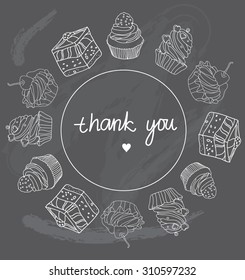 background of one color with different picture in a circle with the words thank you on a gray background