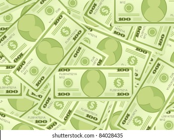 Background from a one hundred dollar banknotes. Vector illustration.
