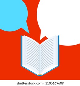 Background with open book. Education or bookstore illustration in flat design style.