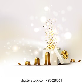 background with open white Christmas gift