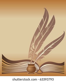 Background with the opened book and three quills