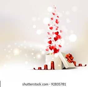 background with opening  gift  of Valentine's day