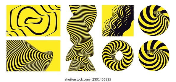 Background with optical illusion. Abstract striped design element. Torus. Rotation and swirling movement. Pattern for brochure, magazine, poster, presentation and banner. 3d vector illustration. 