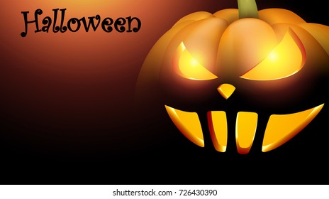 Background with orange 3d luminous halloween pumpkin face pattern. Vector illustration.